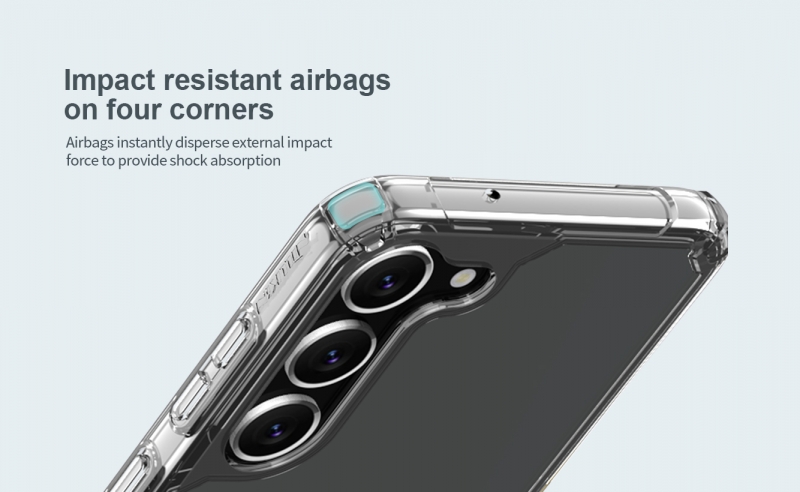 Ốp Lưng Samsung Galaxy S23 Plus Hiệu Nillkin Nature TPU Pro Case dạng chống sốc, 4 phần của góc ốp dầy nhô cao khả năng bảo vệ máy cực kỳ hiệu quả